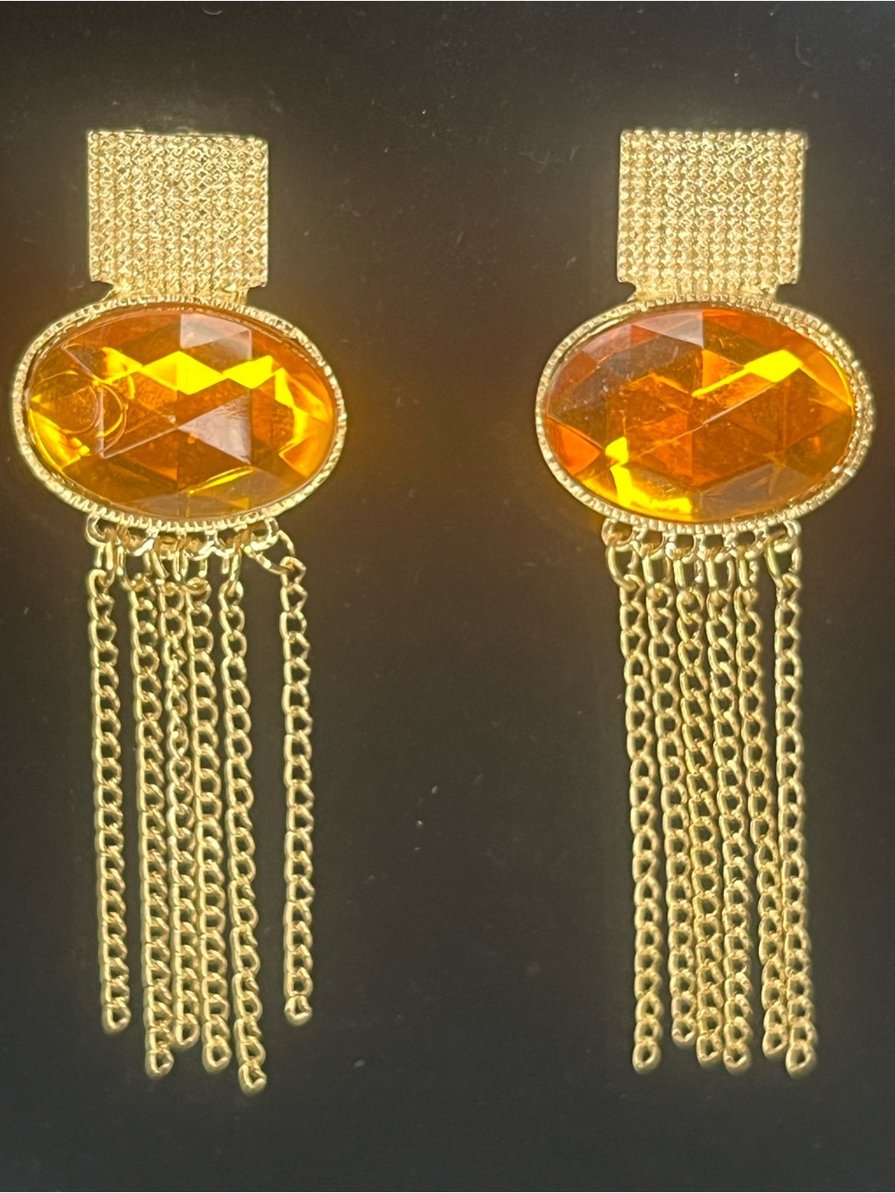 Gold-Tone Amber Crystal Fringe Drop Earrings